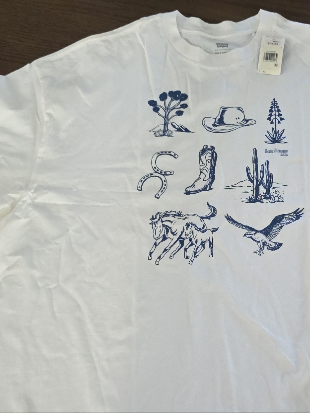 Levi's White Tee with Navy Western Motifs
